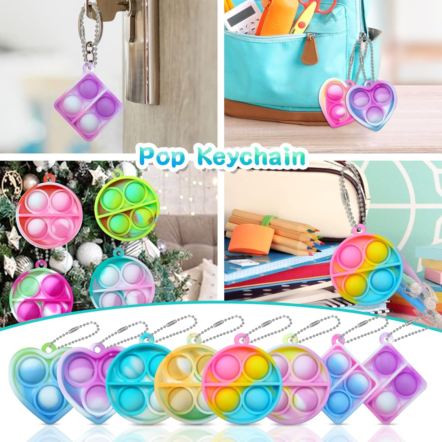 ONKULL Pop Fidget Keychain It Mini Fidget Toys Bulk 30 Pack Party Favors for Kids 4-8,8-12 Year Boys Girls Push Pops Bulk Toys Its Small Prizes for Kids Classroom Birthday Party Favors Bubble Poppers image number 6