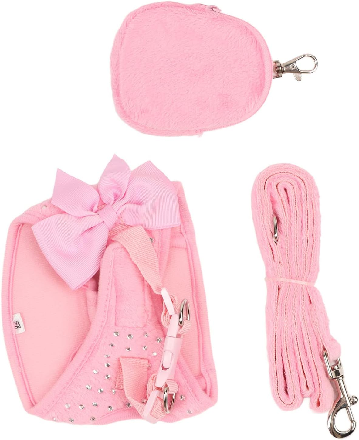 Pet Harness Leash, Rhinestone Decoration Cat Harness Leash Pink Strong Buckle for Pets Cats (S) image number 2