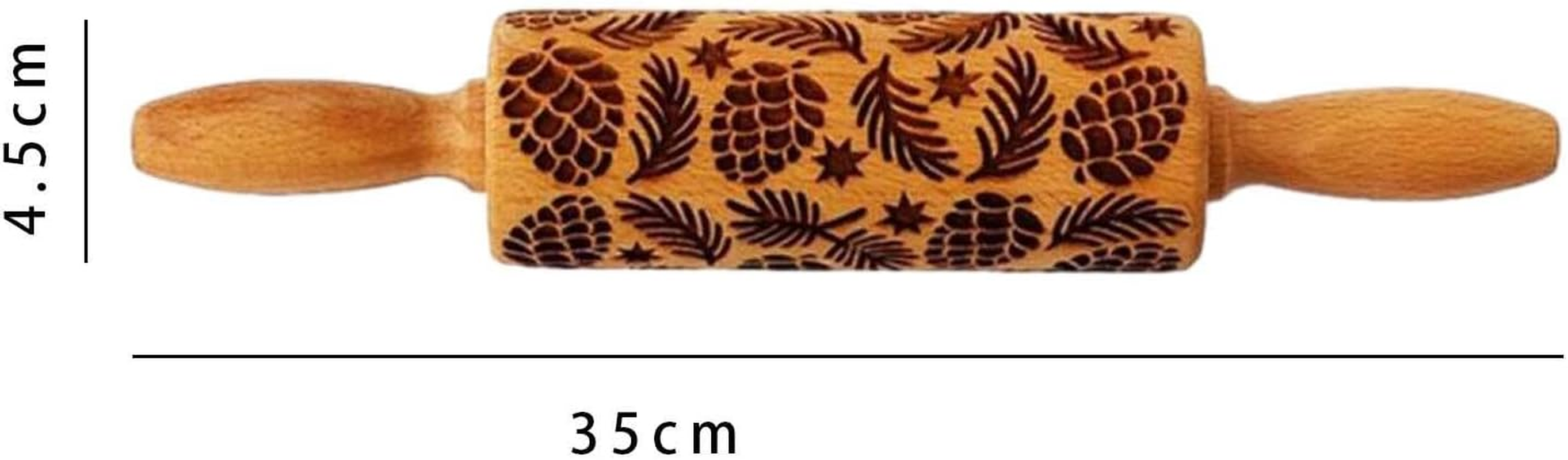 MYCENSE Embossed Wooden Rolling Pin with Pinecones Pattern,Engraved 3D Holiday Rolling Pin for Baking to Decorate Cookies Waffles image number 2