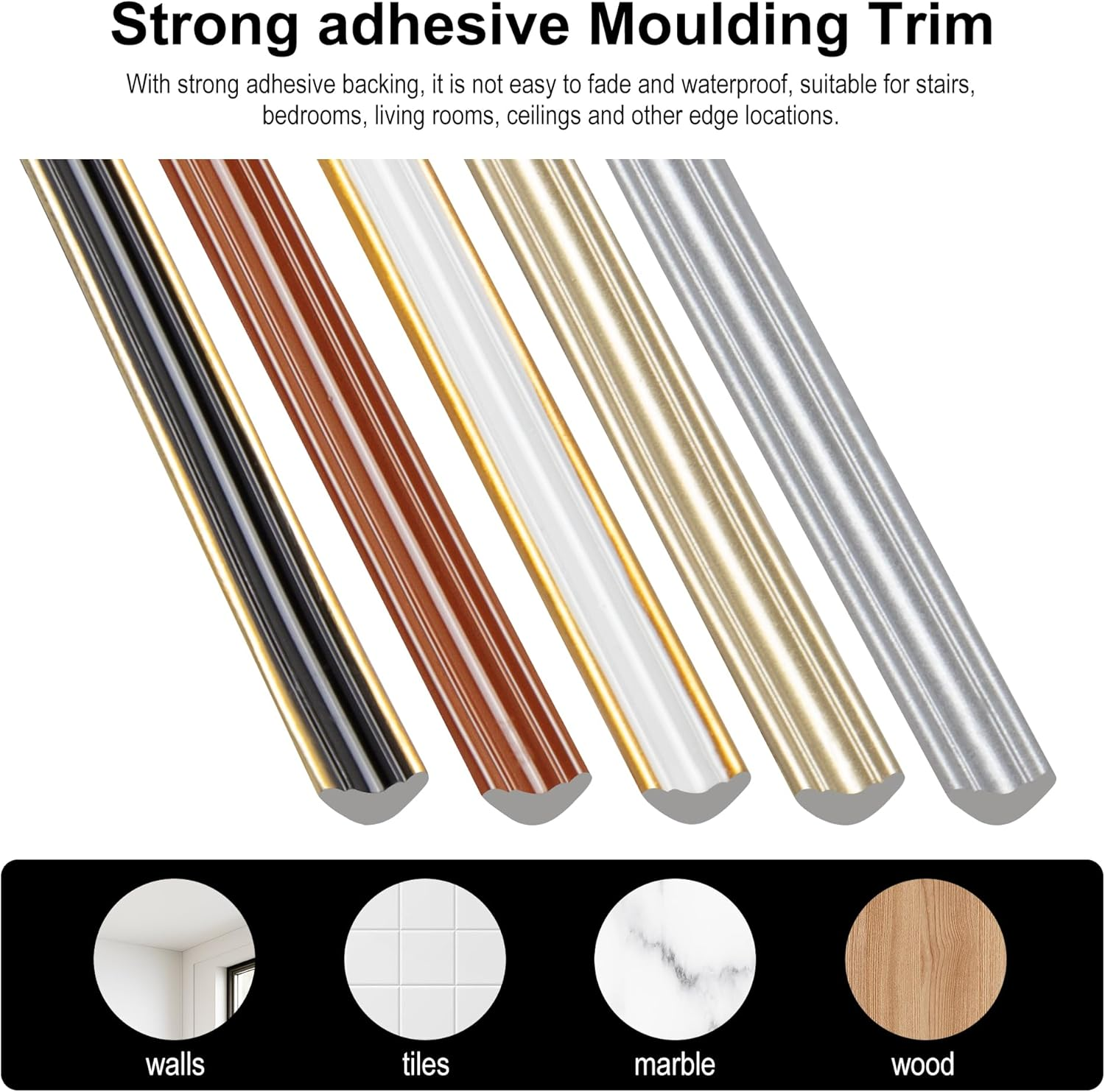 JUNART TPE Skirting Board Trim, Flexible Caulk Strip Moulding Trim, Self-Adhesive Edging Strip Coving for Wall, Ceiling, Corner Decoration, Worktops, Floor(12&times;9Mm,500Cm,White Gold) image number 4