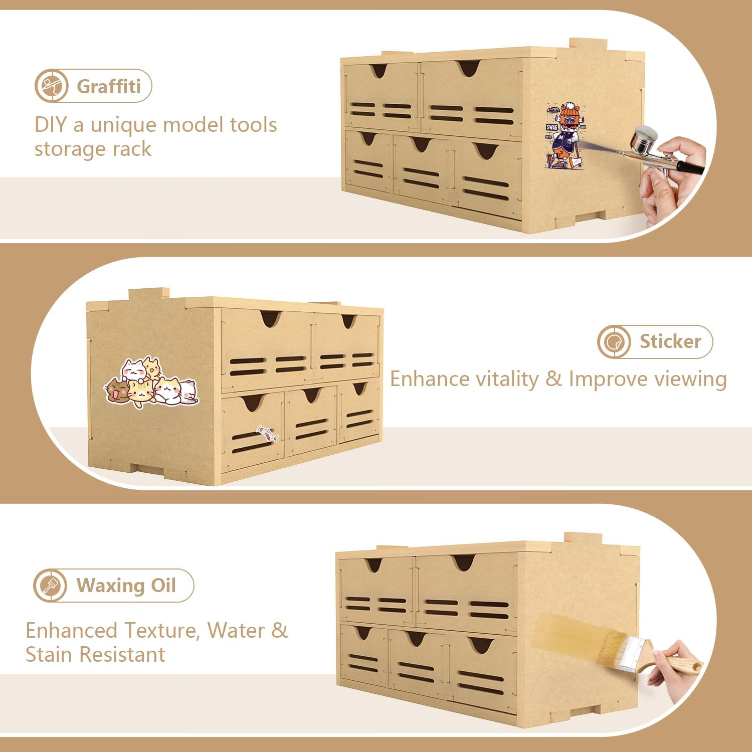 Plastic Model Kit Tool Storage Rack, Drawer Hobby Modeling Tool and Parts Storage,Wooden Paint Organizer with MDF Material, Craft Supplies Storage for Tamiya Gundam Tools, GK2 image number 1