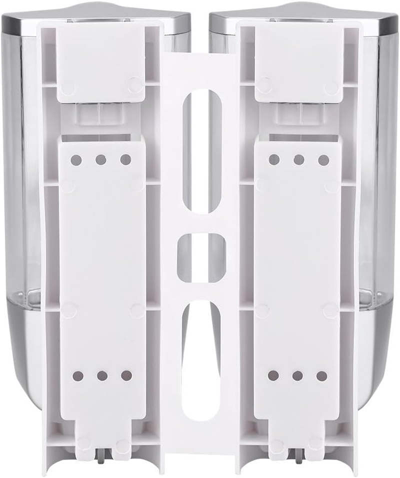 Wall Mounted, Liquid Transparent Shampoo Container Space Saving Liquid Pump with Built in Springs for Home (Silver Double Cups) image number 5