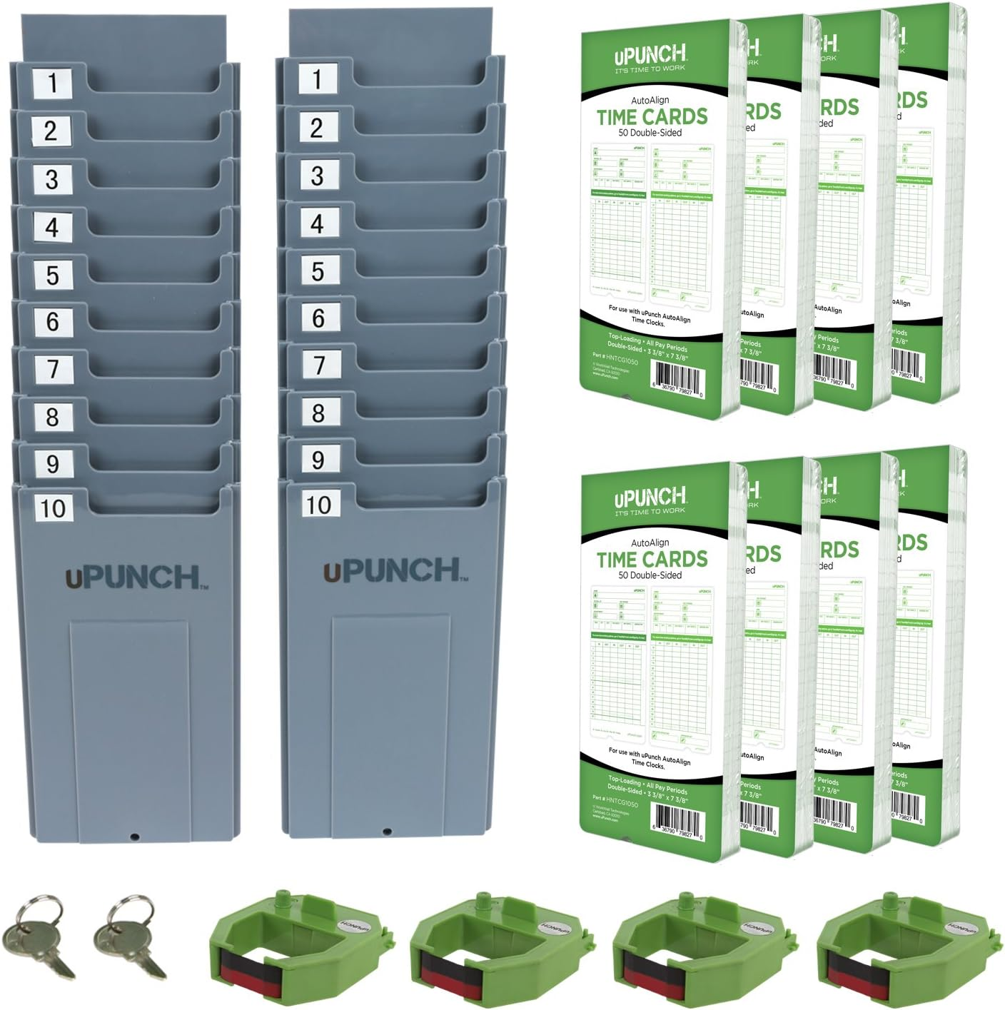 Upunch HN3540 Complete Small Business Start-Up Kit: Autoalign Time Clock System with 400 Time Cards, 4 Ribbons, and 2 Racks image number 4