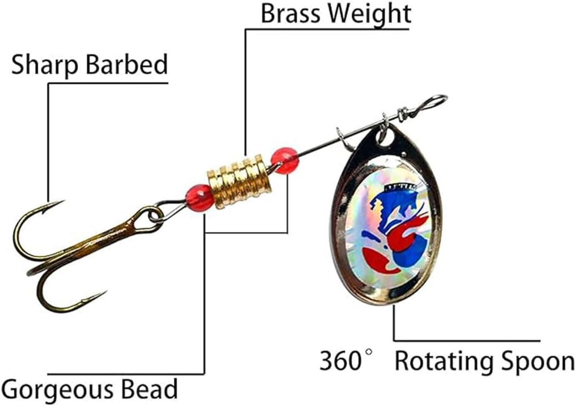 AIMALL 30PCS Spinner Fishing Lure Set with Treble Hooks 2.4In Metal Spoon Baits for Bass Trout Salmon Pike &ndash; Random Colourful Patterns in Tackle Box image number 6