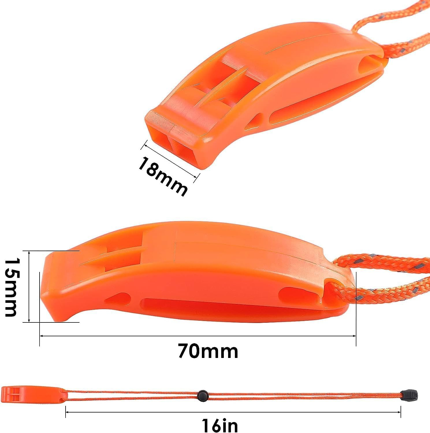 12PCS Safety Survival Whistles Emergency Whistle Survival Whistles with Adjustable Reflective Lanyard Emergency Plastic Whistle Marine Whistle
