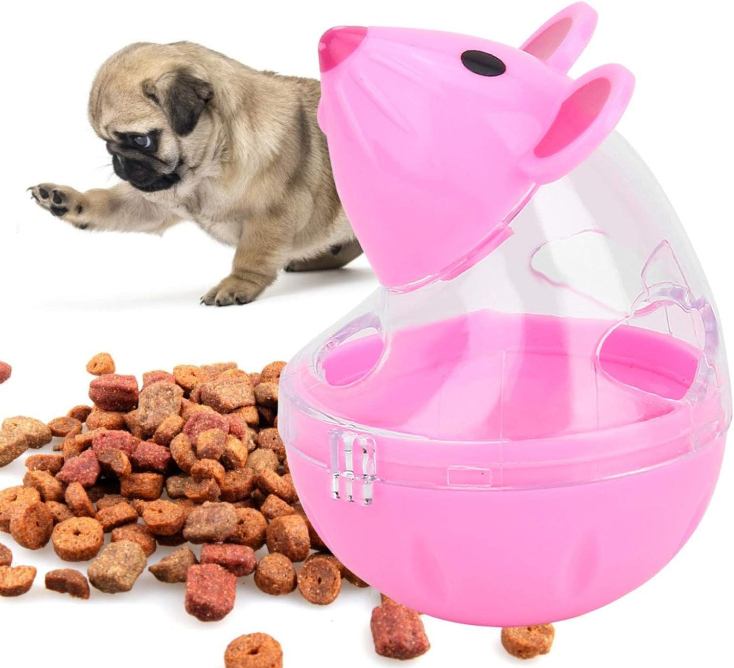 Slow Feeder, Interactive Toy Mice Tumbler Cat Feeder, Plastic Transparent Pratical for Cats(Pink)
