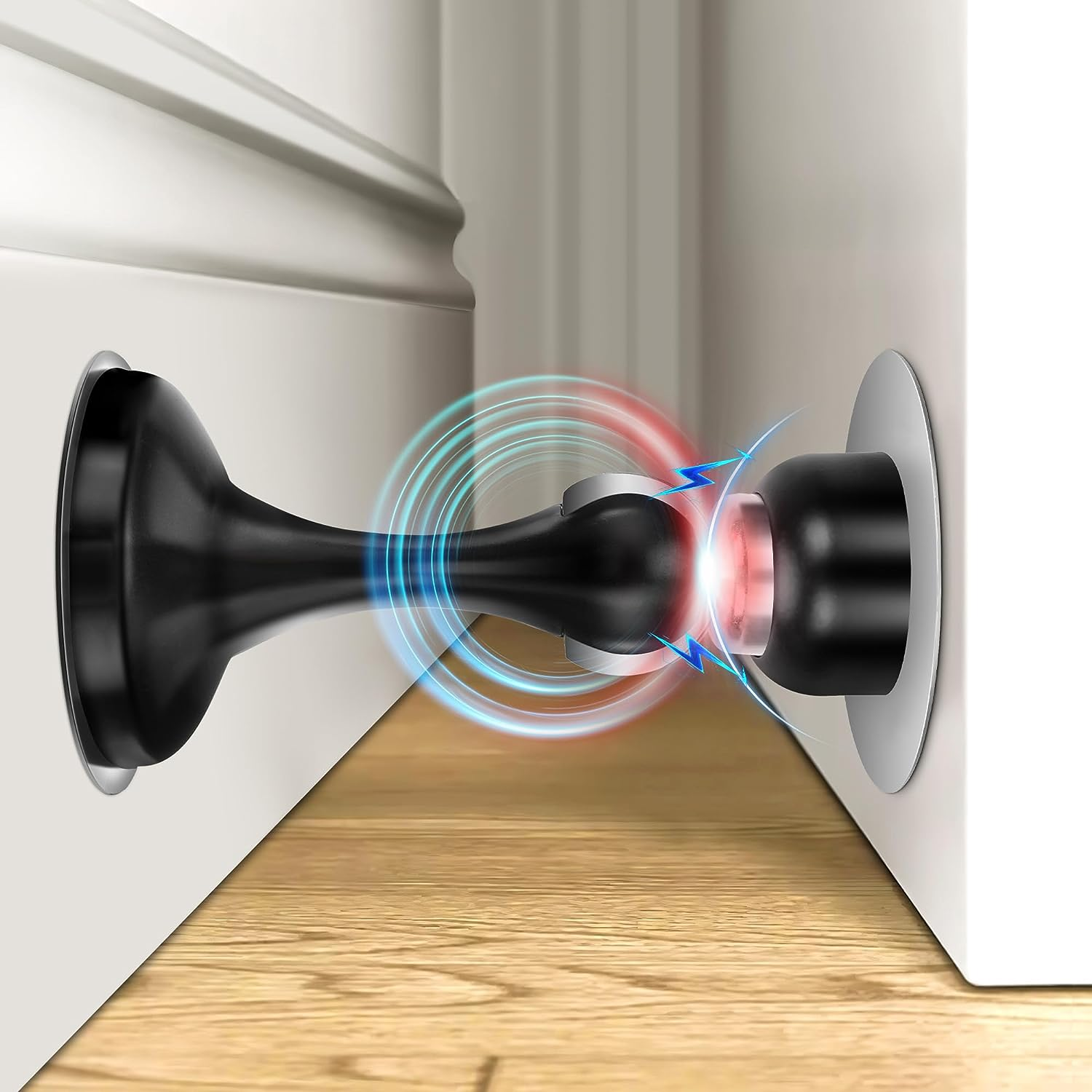 Crosize Magnetic Door Stoppers 1 Pack, Stainless Steel Door Stops for Wall and Floor Mounting, Door Holder Keep Door Open, No Drilling Door Stop with 3D Adhesive Tapes, Black image number 4