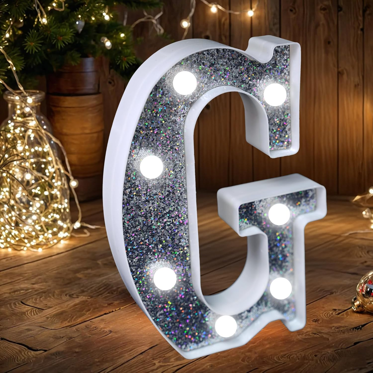 JEMESI LED Number Light - Light up Silver Glitter Number Lights Sign Perfect for Use as a Night Light or at Wedding Birthday Party Home Decoration (Number 6)