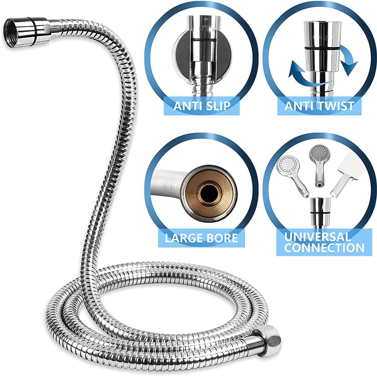Yharnamite Shower Hose, 2M Stainless Steel Universal Shower Pipe Anti-Kink, Standard Replacement Hose, Explosion-Proof, Anti-High Pressure, High Temperature Resistant, Leak Proof Hose image number 2