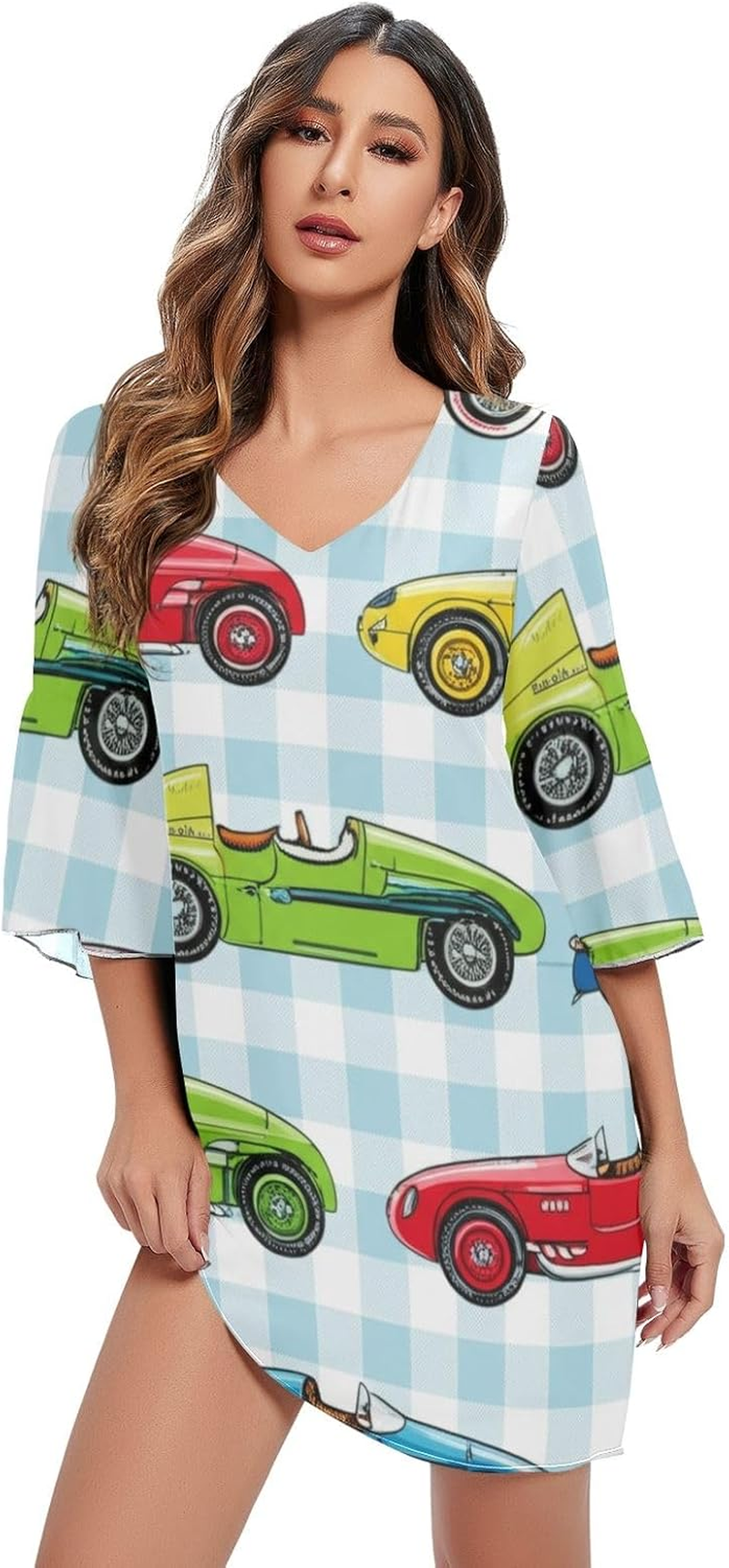 Vintage Race Cars Plaid Western a Line Dress Printed Line Maternity Dress S-XXL image number 5