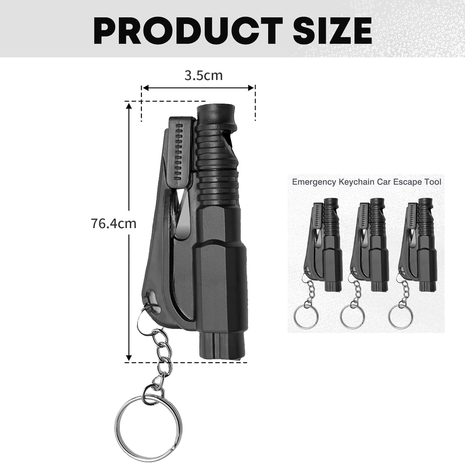 MAEZOE 3-In-1 Car Window Breaker Seatbelt Cutter Keychain, Emergency Window Glass Breaker Tool for Car, Family Safety, Road Trips & Daily Commute &ndash; 3PCS image number 3