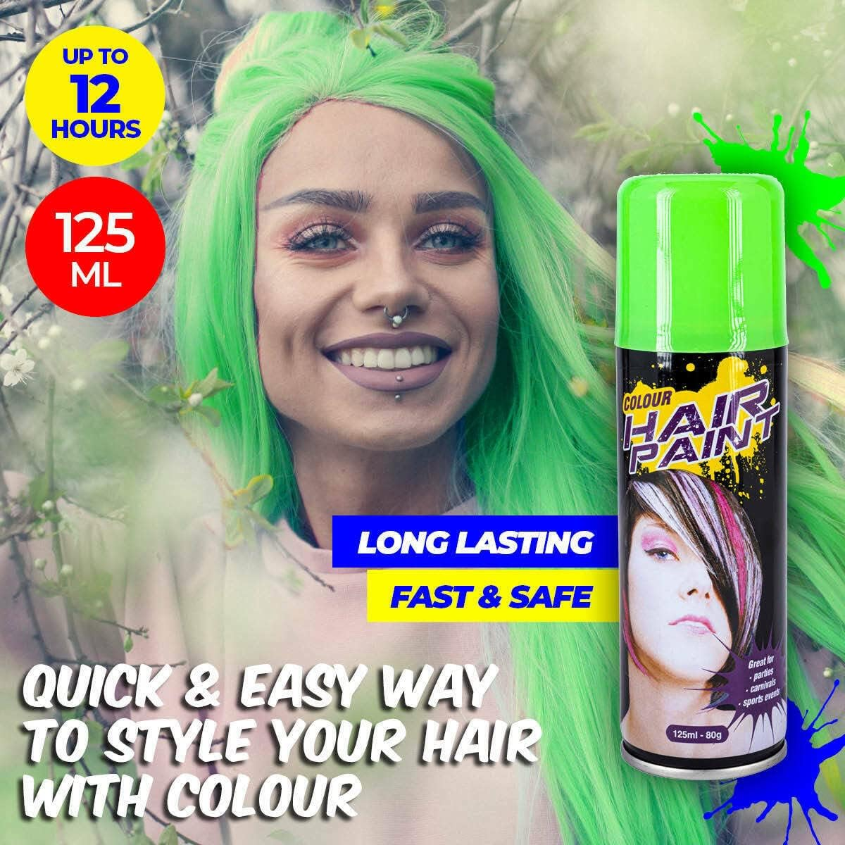 Party Central Non-Sticky Fluro Colour Hair Spray 125 Ml, Green image number 2
