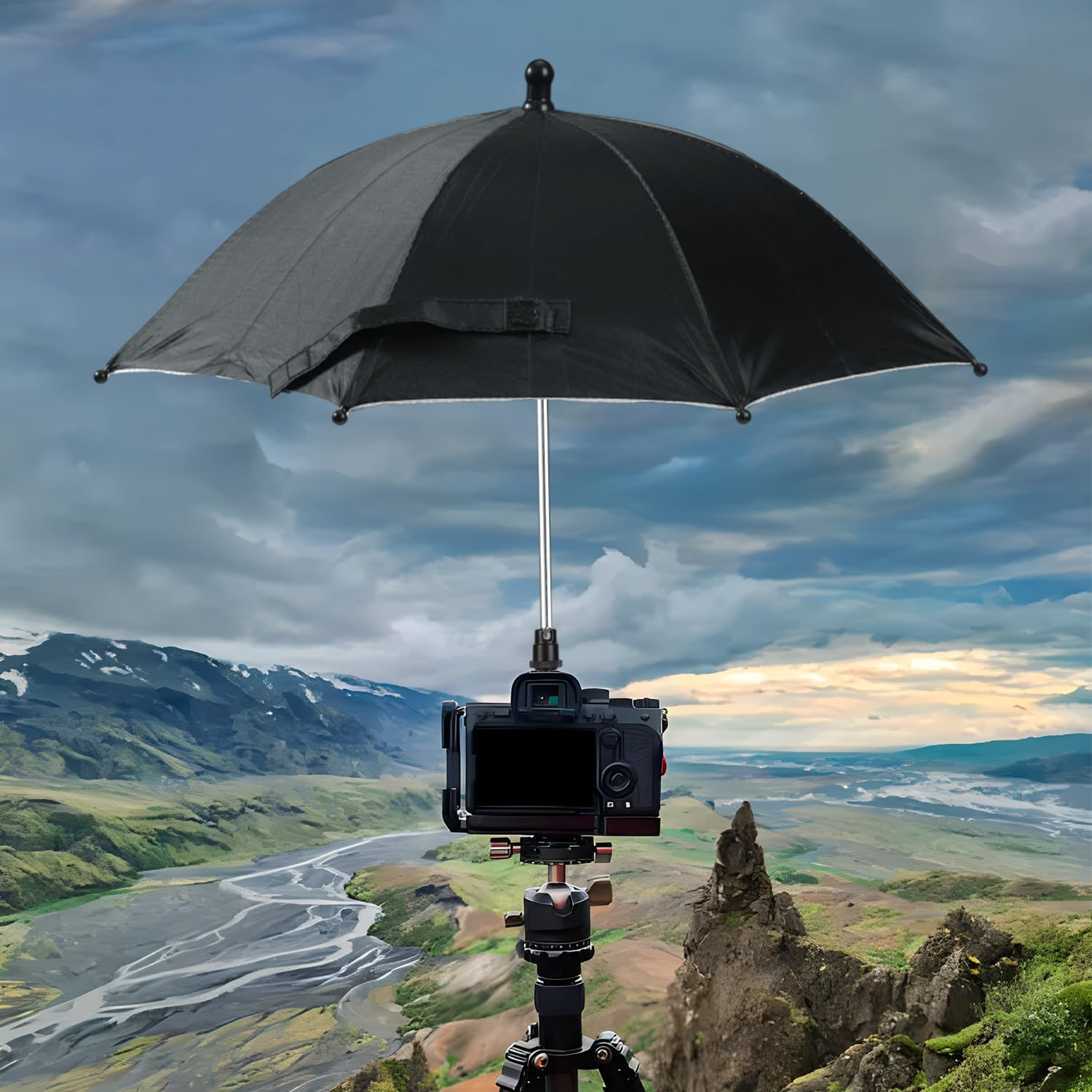Camera Hot Shoe Umbrella, Waterproof Camera Umbrella DSLR Camera Sunshade Rain Cover Protector for Canon Rebel T8I, T7, T7I, T6I, T6, SL3, SL2, EOS 90D, 80D, 2000D, 5DM4, Z9 image number 1