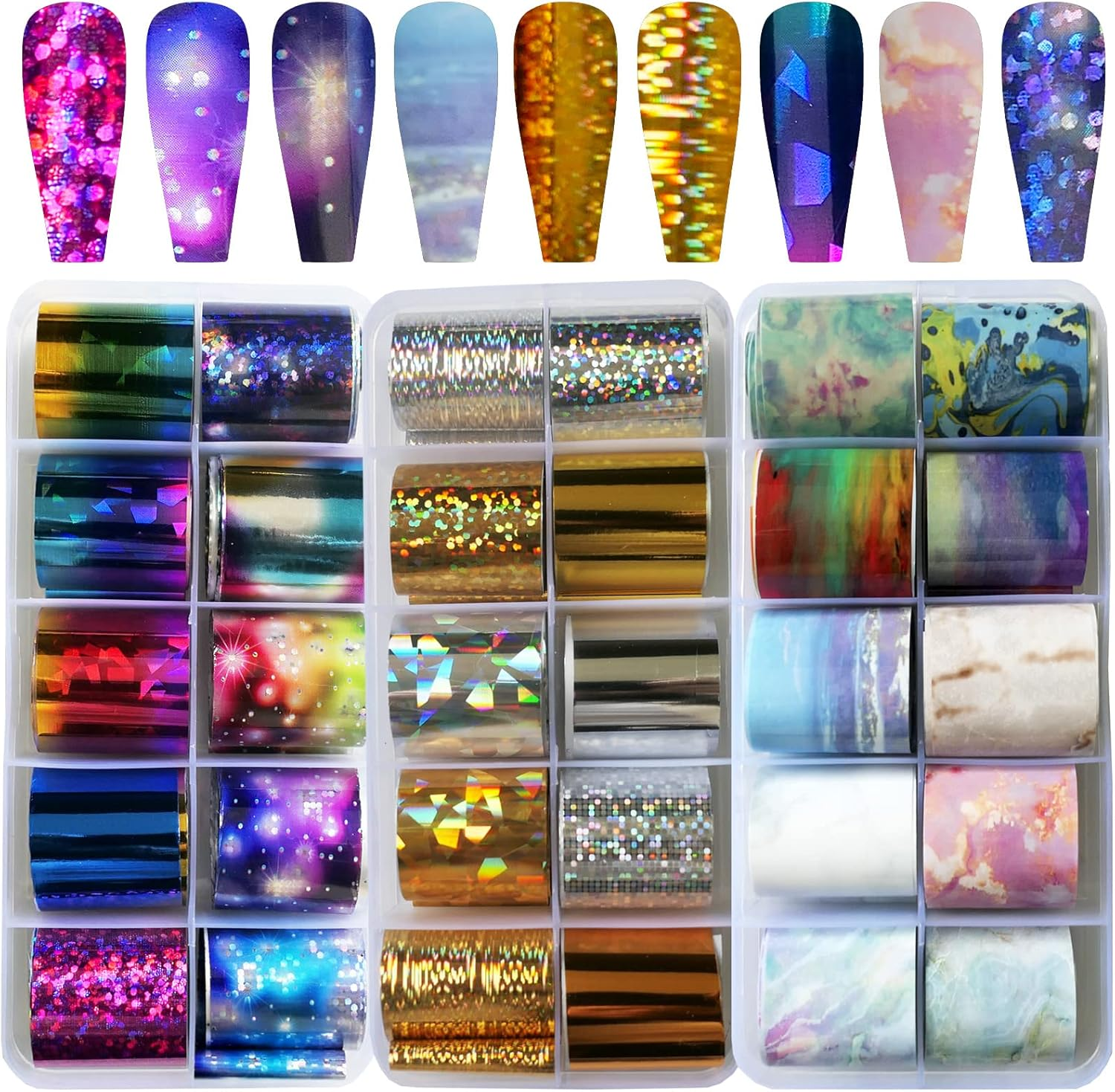 Loveourhome 30 Sheet Holographic Nail Transfer Foils Marble Starry Sky Gold Silver Nails Art Foil Stickers Decals Manicure Fingernail Tattoo Decorations Accessories for Acrylic Tips Crafts image number 5