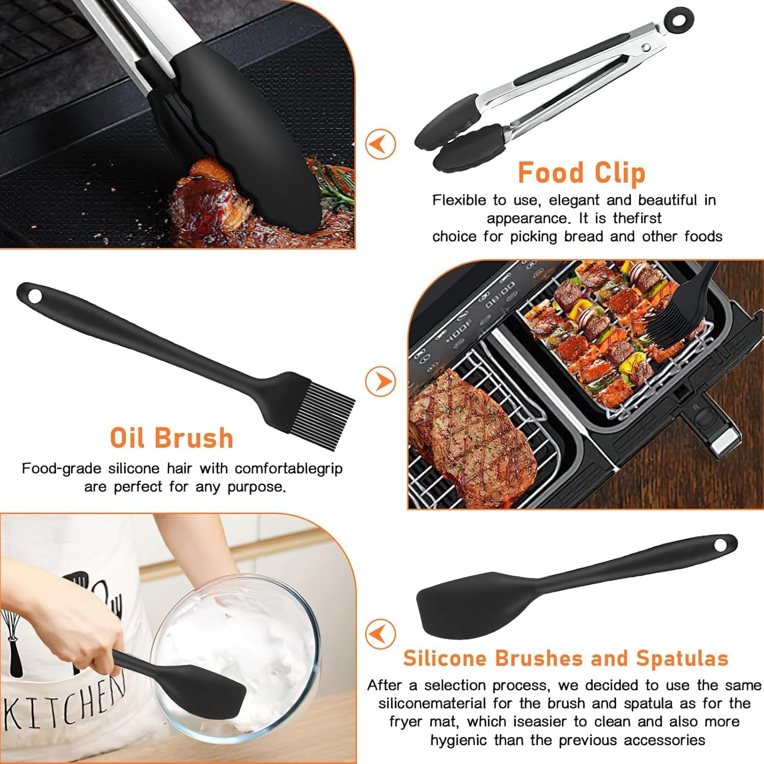 Air Fryer Accessories Set of 9,Dual Basket Fit for Ninja DZ201, DZ401 & Most 8 Qt - 10 Qt and Larger Zone Air Fryer, Include Cake Pizza Pan, Rack & Skewer, 100 Paper Liner (9) image number 2