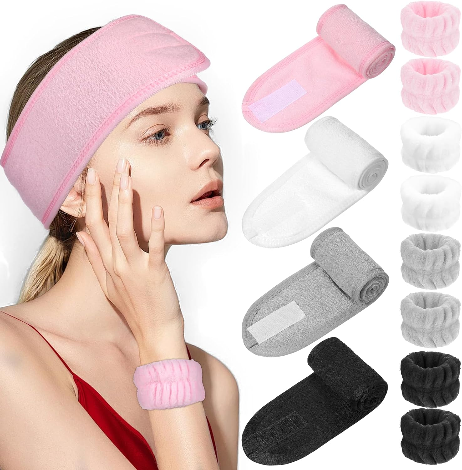 YBEATY Pack of 4 Face Spa Headbands Adjustable Non-Slip Terry Cloth Soft Stretchy Sweat Towel Hair Towel Face Wash Make up Headband for Women Shower Sports Yoga image number 5