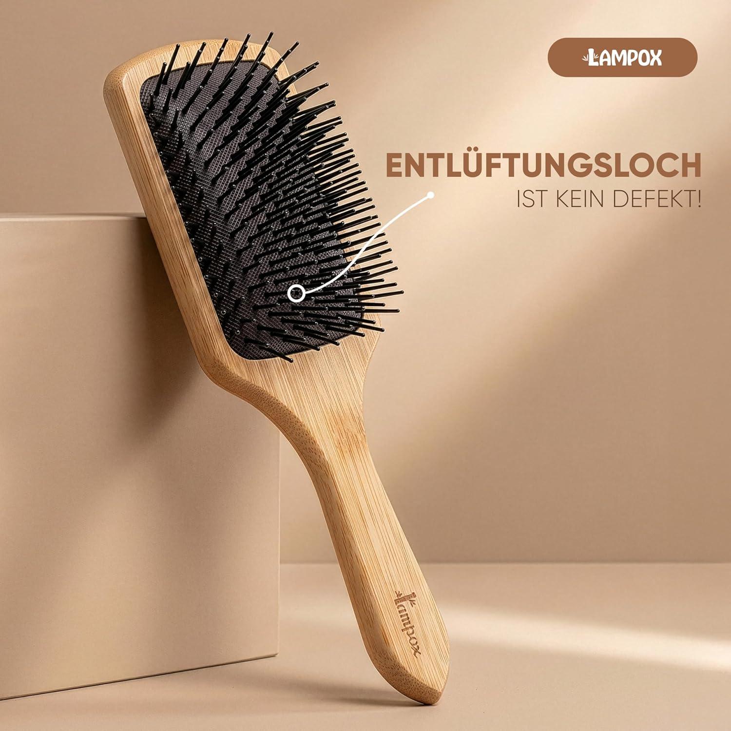 Bamboo Hair Brush, Head Massage Hair Care, Detangling Brush for Long Hair & Curls of Women, Men & Children, Massage Brush for Scalp, Detangler (Rectangular) image number 1