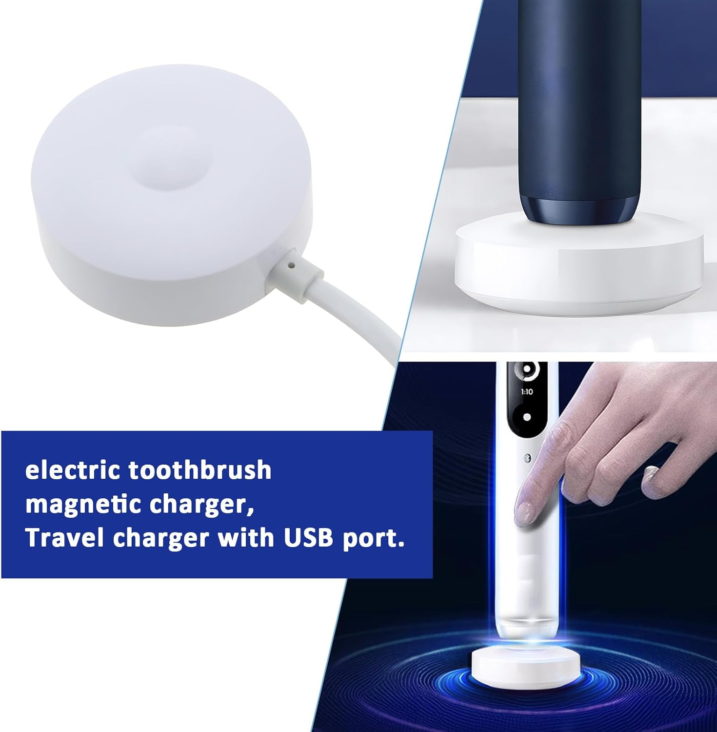 1PC USB Electric Toothbrush Magnetic Charger Toothbrush Charger Base Replacement Compatible with Braun Oral-B IO 7/8/9/10 Electric Toothbrush Charging Base 1M, White image number 1