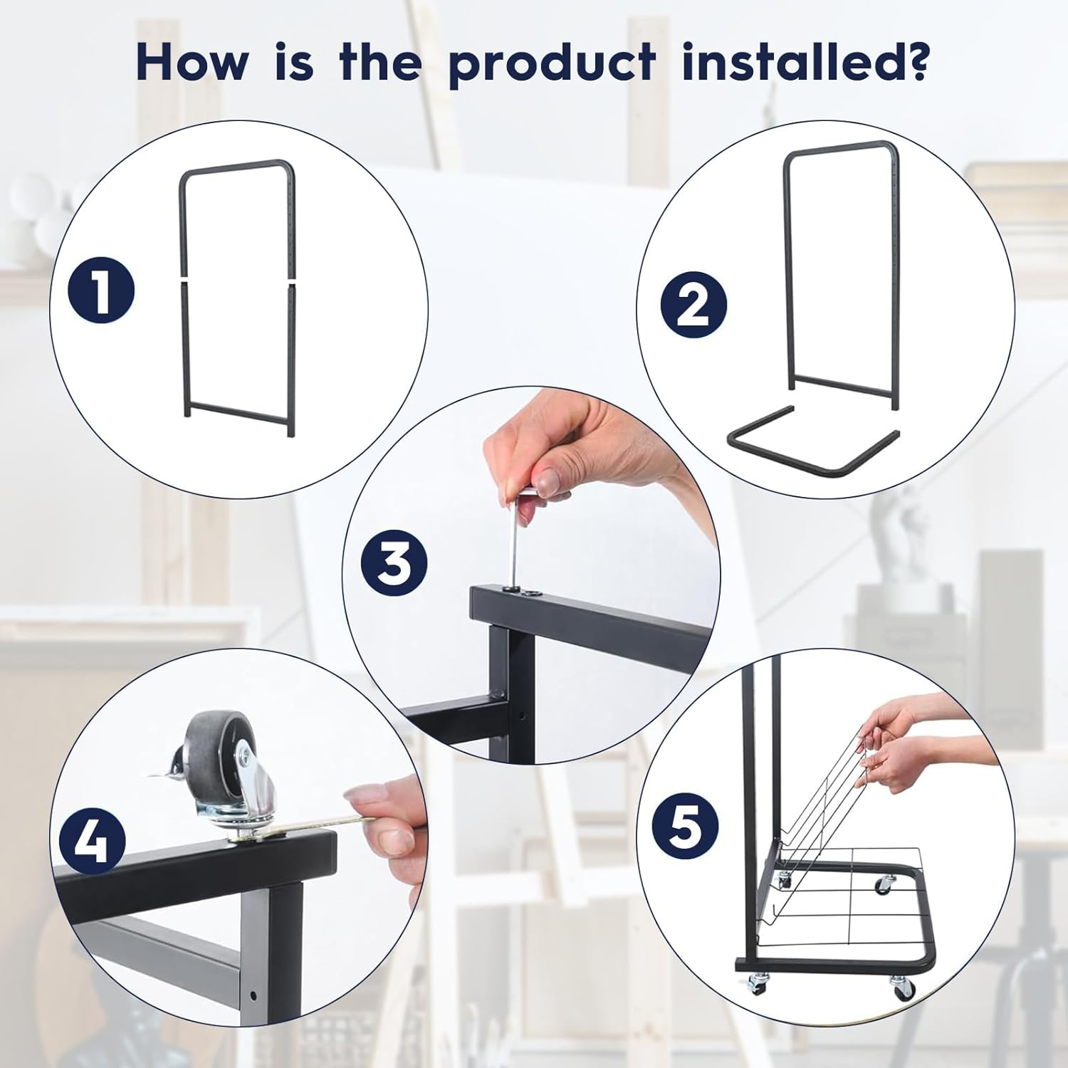 HOOMFIT Portable Art Storage Rack, Removable Shelves Art Rack, 24 Removable Shelves Painting Drying Rack，Art Drying Rack with Lockable Wheels image number 2