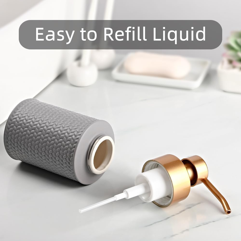 Foam Soap Dispenser, Ceramic Hand Soap Dispenser with Refined and Vintage Emboss,Great for Bathroom(Dark Green) image number 5