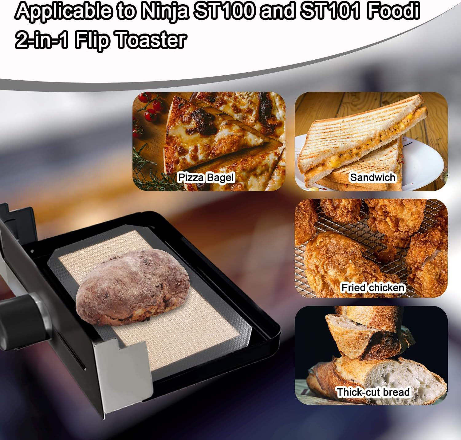 2Pcs Silicone Baking Mats, 9.57X5.59 Inch ST100 & ST101 Silicone Oven Liners 2-In-1 Baking Sheet for Cookies Non Stick Silicone Liners for Ninja for Bread Macarons Toaster (Grey) image number 2