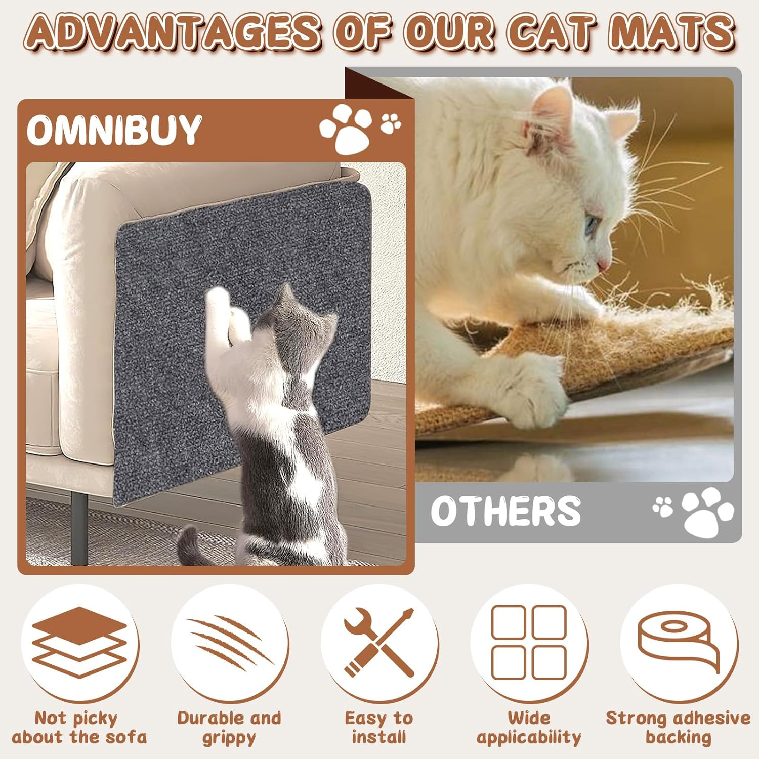 Scratch Protection Sofa, Self-Adhesive Scratch Mat for Cats, Beds, Blankets & Furniture, DIY Scratch Board, Antiscratch Tape for Carpets, Cat Stand, Wooden Handle, Cat Tower (30 X 100 Cm) image number 6