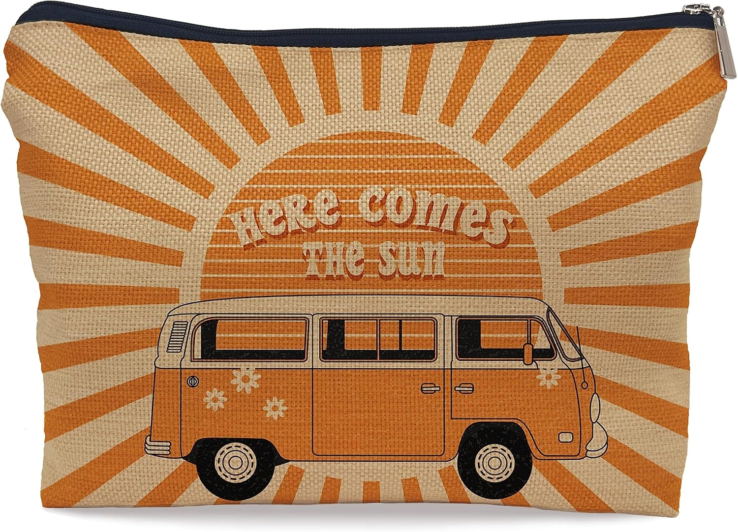 Ayxvt Here Comes the Sun Retro 70S Hippie Orange Bus Sunshine Ray Cosmetic Bag Decorative Women'S Makeup Bag, Yellow
