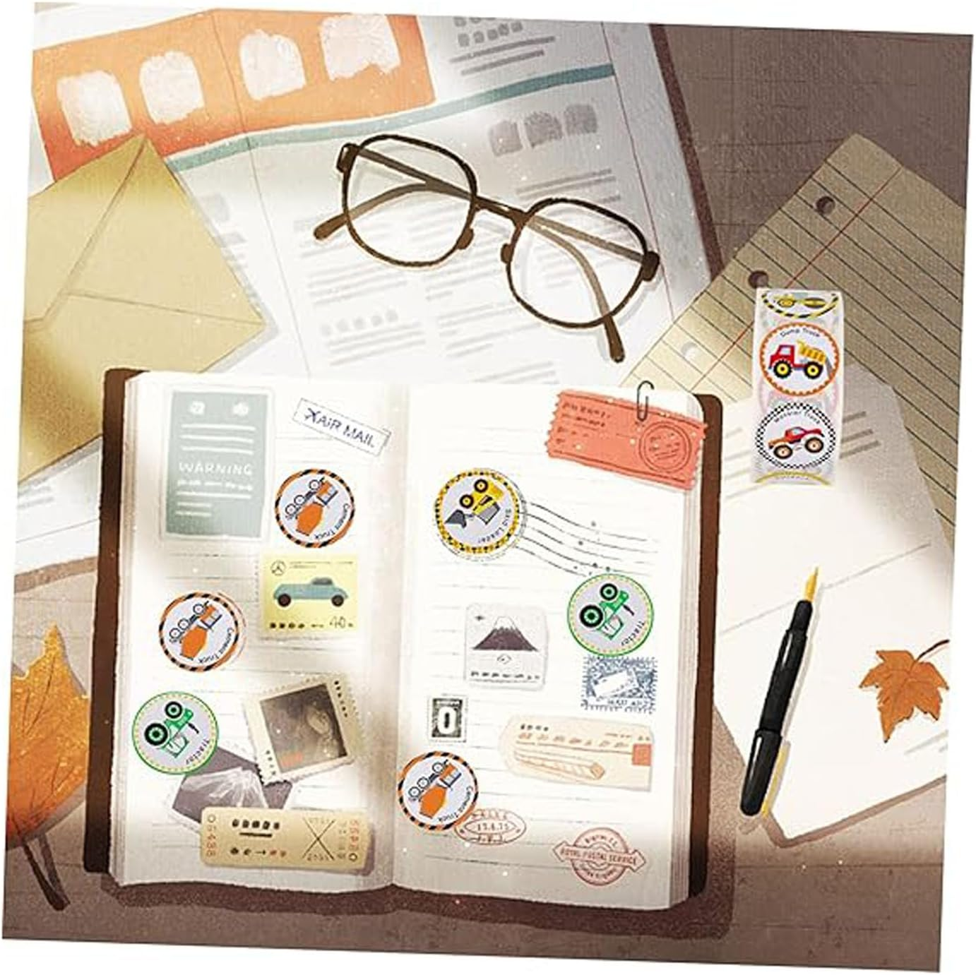 1Pcs Construction Truck Stickers for Kids Boys, round Vehicle Reward Decals with Bright Cartoon Design, Lightweight Safe Motivational Stickers for Home School Classroom Office Use image number 4