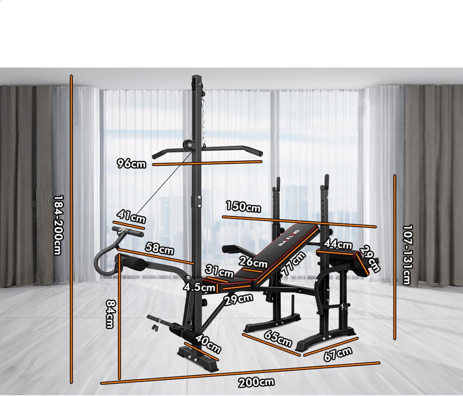 BLACK LORD Weight Bench 14-In-1 Home Gym Fitness Abdominal Strength Training Muti-Station Adjustable Bench Military Press Workouts Equipment, Black, 360 Kg Capacity image number 6