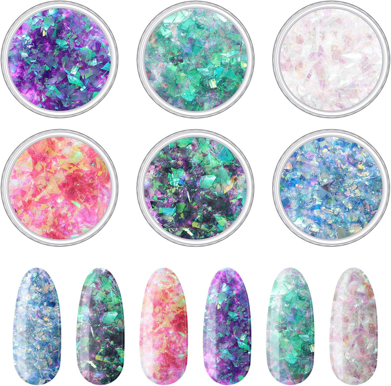 18 Boxes Mermaid Iridescent Chunky Glitter Flakes Chrome Sequins Aurora Holographic Mermaid Nail Glitter Flakes for Face Eyes Body Hair Nail Decoration