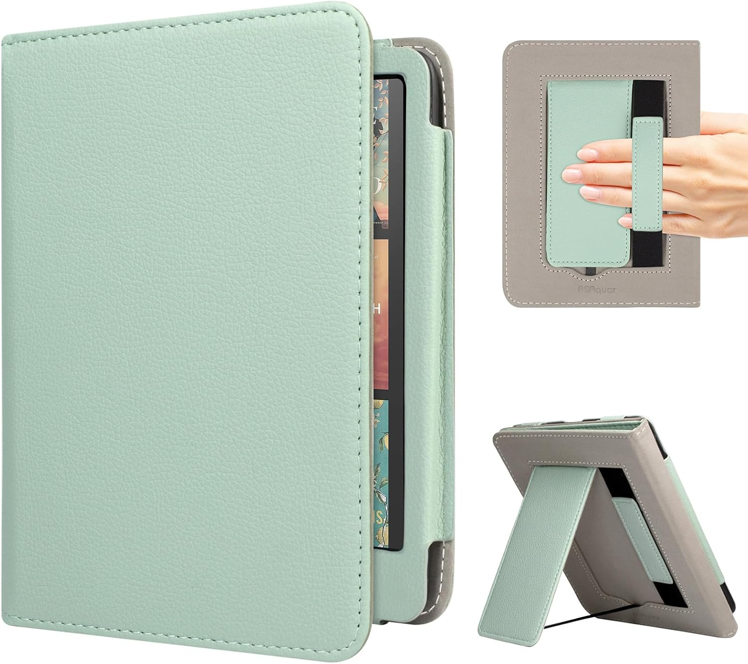 Rsaquar Case for 7-Inch Kindle Colorsoft Signature Edition and All-New Kindle Paperwhite (2024 Release), Full Protection Cover with Auto Sleep/Wake, Hand Strap and Foldable Stand - Agave Green