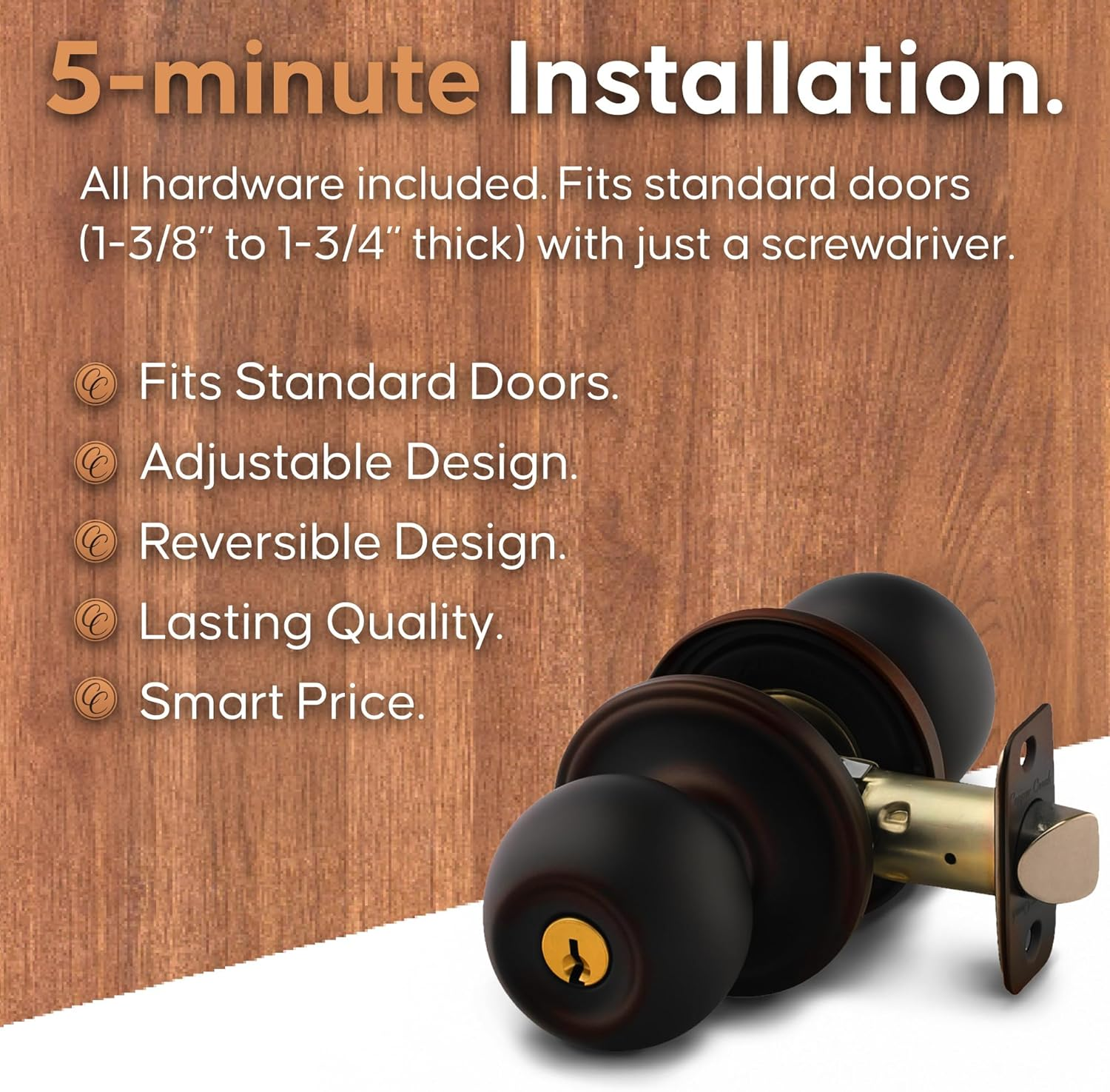 Copper Creek BK2040TB Ball Door Knob, Keyed Entry Function, 1 Pack, in Tuscan Bronze - Antique Nickel image number 3