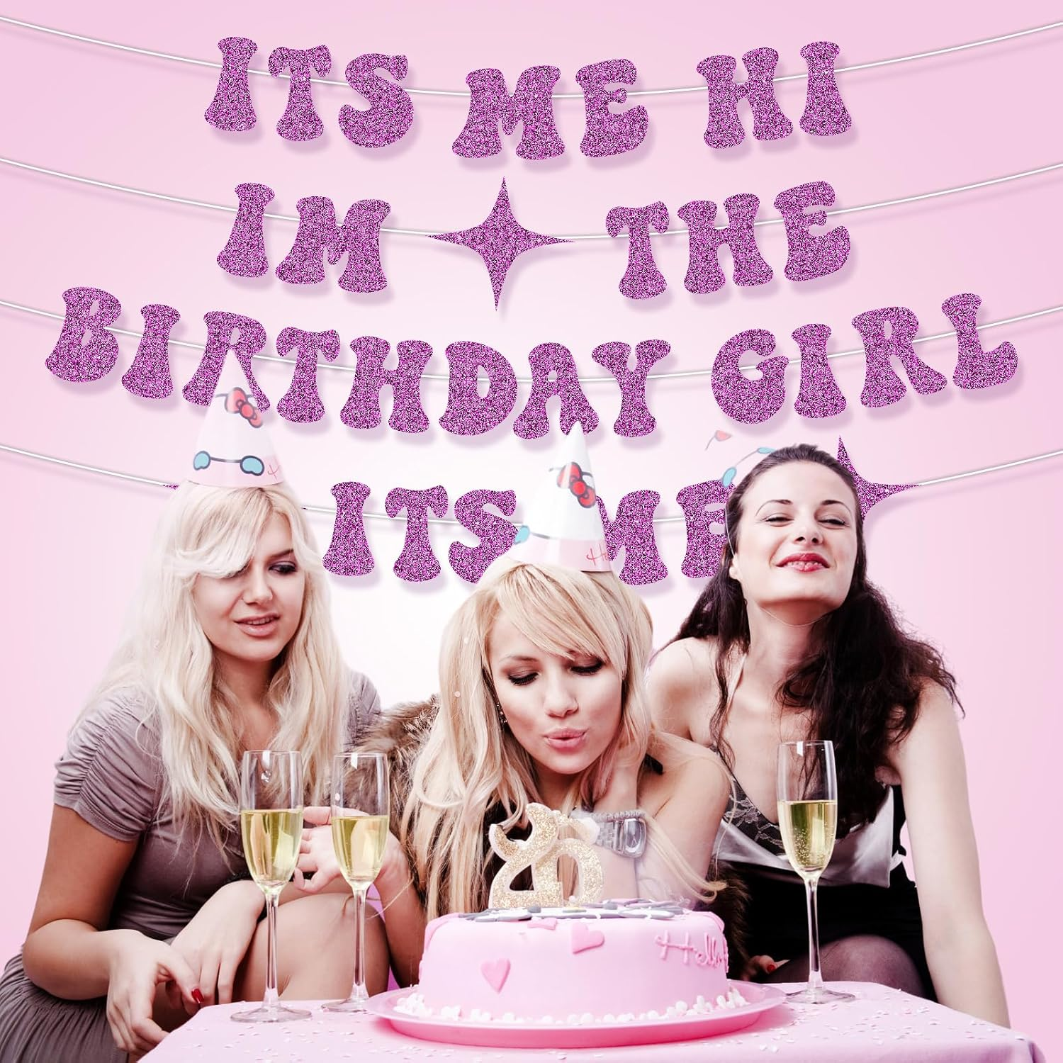 It'S Me Hi I'M the Birthday Girl It'S Me Banner, Shiny Birthday Hanging Garland Sign Girls Birthday Party Decoration Photo Backdrop for Wall Home Mantle (Hot Pink) - Hot Pink image number 3