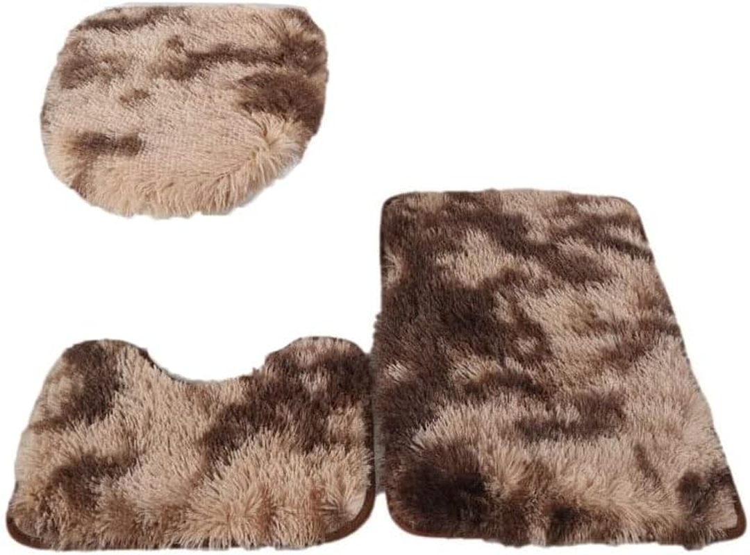 Antislip Washable 3Pc Bathroom Mat Set Fluffy Toilet Cover Pedestal Rug Bath Mat - Durable, Washable, and Comfortable