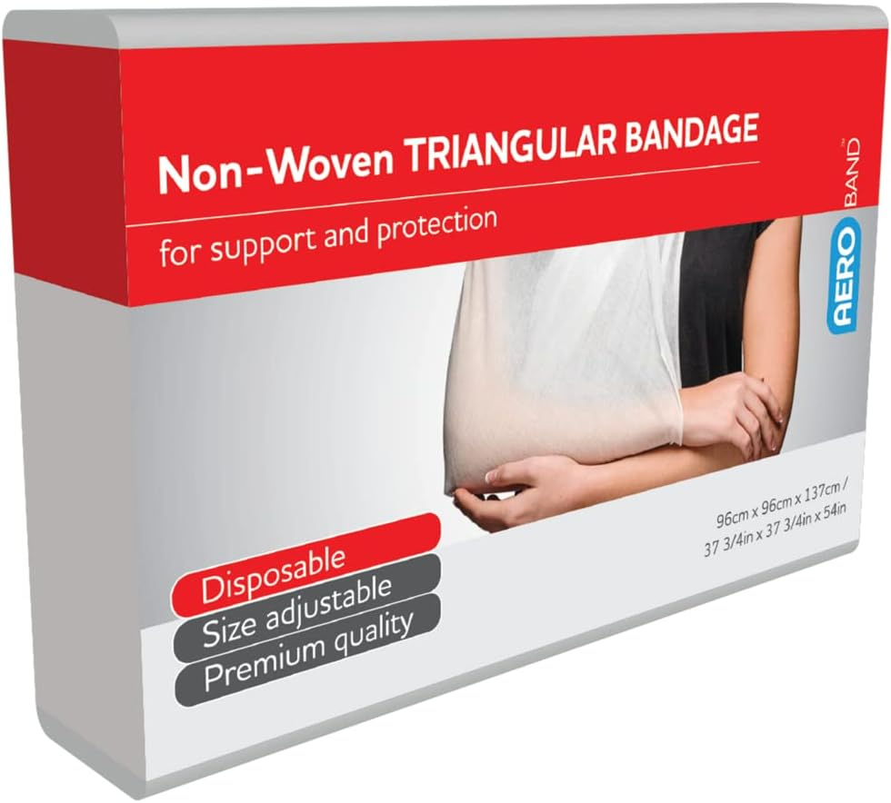 AEROBAND Non‑Woven Triangular Bandage, First Aid Support Sling Disposable and Size Adjustable, Soft Non‑Woven Fabric for Immobilisation and Dressing Retention, 96 Cm X 96 Cm X 137 Cm