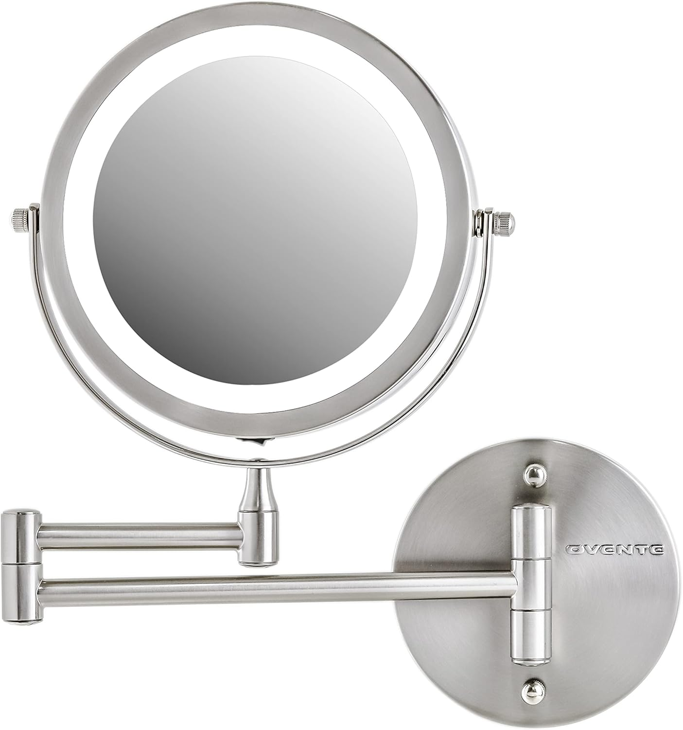 Ovente Wall Mount Make up Mirror, LED Lighted, 1X/10X Magnification, 7.0 Inch, Nickel Brushed (MFW70BR)