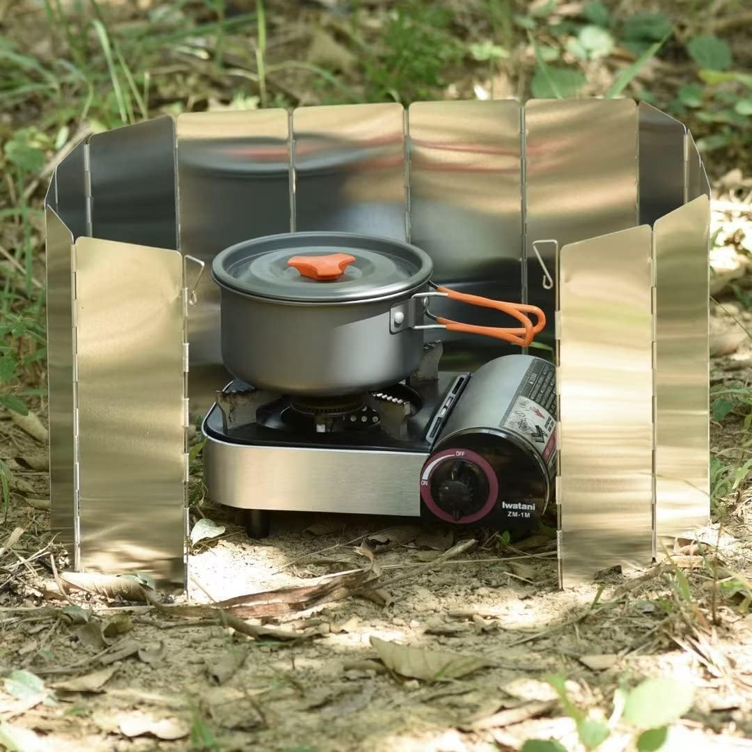 1 Pack Camping Stove Windscreen with Carrying Bag, Lightweight Aluminum Alloy Folding Windshield, Portable Outdoor Stove Windshield Board for Camping Stove Butane Stoves Alcohol Stove (12 Plates) image number 1