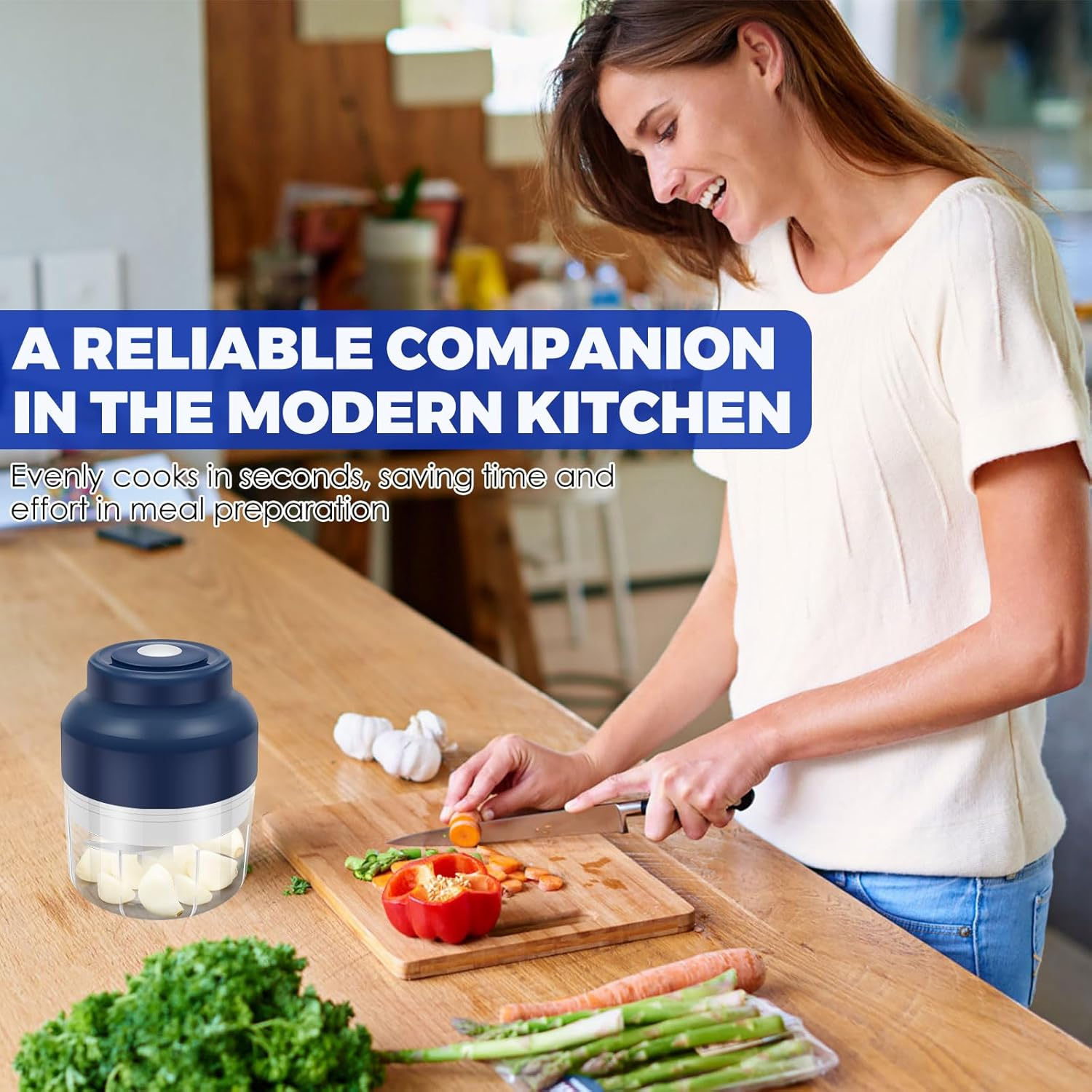 Rdjeokf Electric Garlic Chopper, USB Rechargeable Portable Food Processor, 250/300ML Garlic Grinder, Vegetable Chopper, Electric Food Crusher for Small Vegetable Onion Tomato Pepper Herb (250ML) - 320Ml image number 3