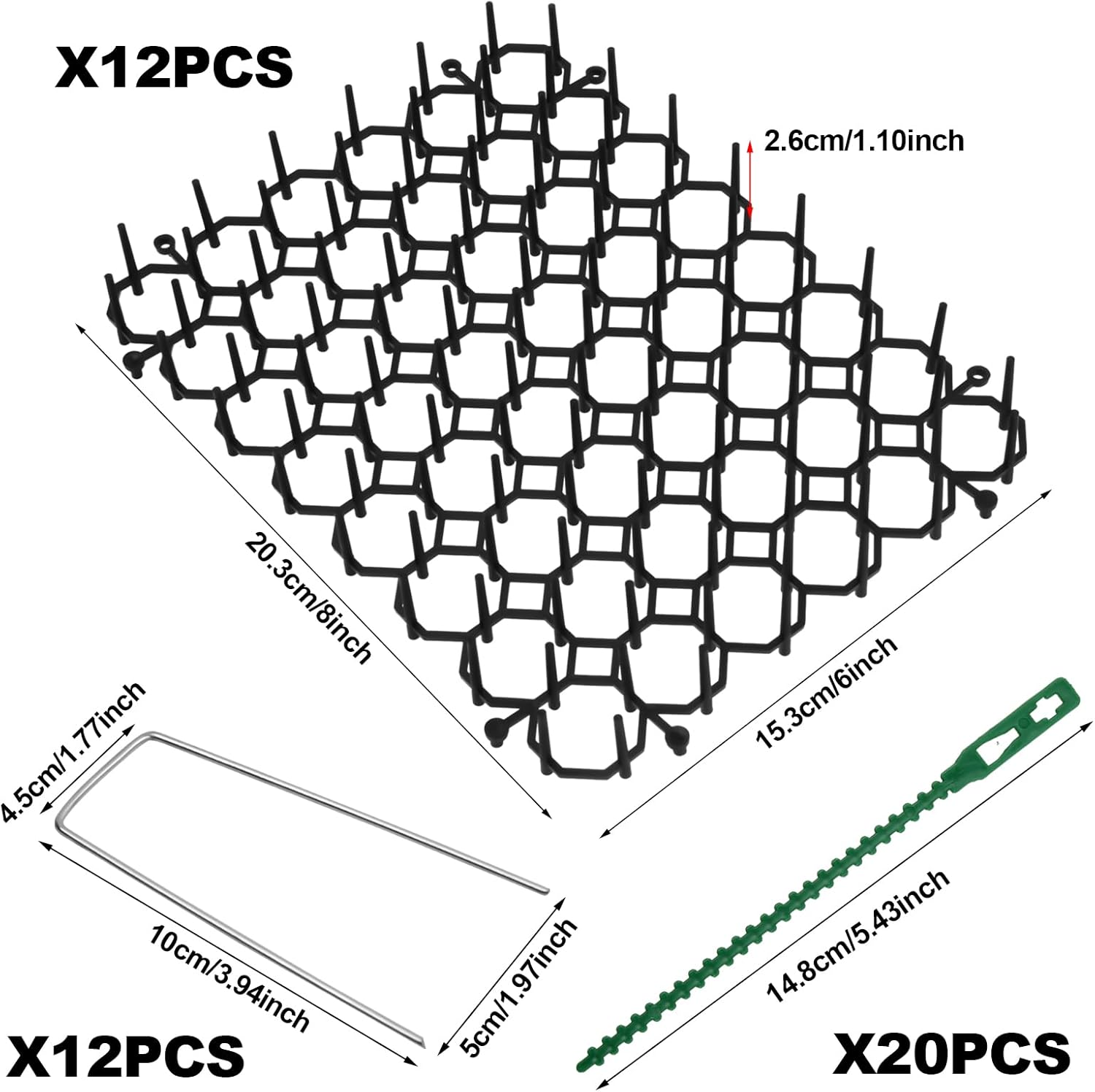Thorn Grid against Cats, 12 Pieces Cat Protection Mat with Tips, Cat Repellent Mat, anti Cat Mat, Thorn Grid Animal Barrier with 12 Nails and 20 Cable Ties for the Garden image number 1