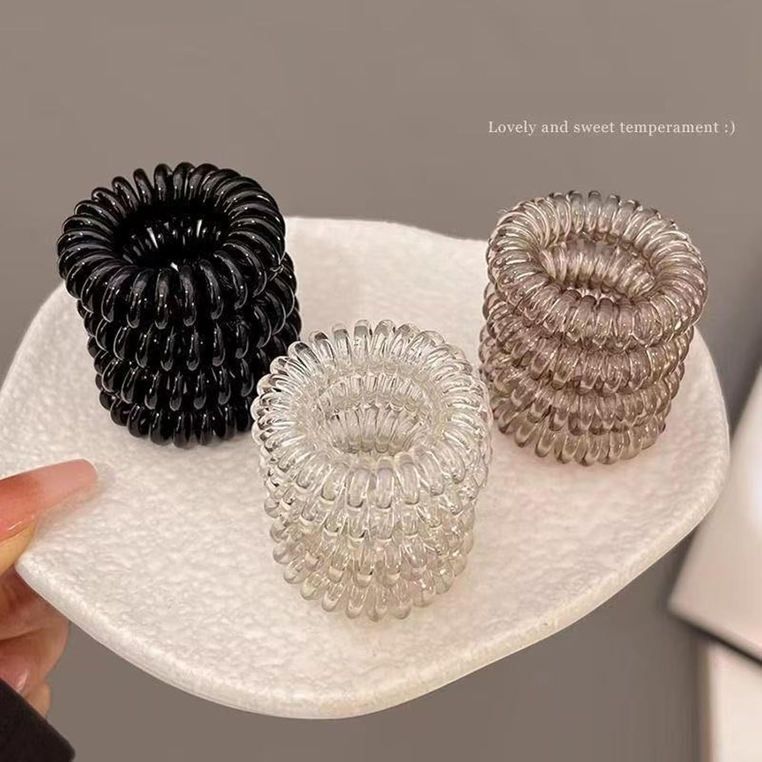 12 Packspiral, Waterproofstylish Phone Cord Hair Ties, Gradient Colours, No-Damage Ponytail Holders,Coil Hair Ties for Thick Hair & Thin Hair