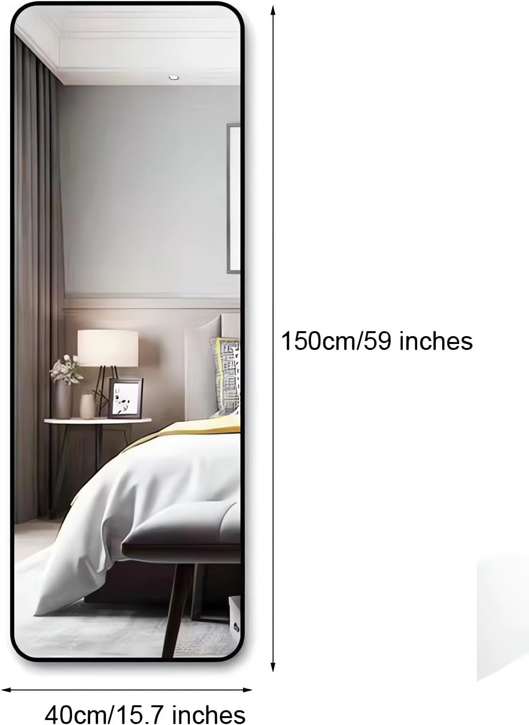 Floor Mirrors, Wall Mirror, Bathroom Mirror,Full Body Mirror, Wall-Mounted Mirrors, Vanity Mirrors, Large Mirrors, Rectangle Mirror (Black-1, 40X150CM)