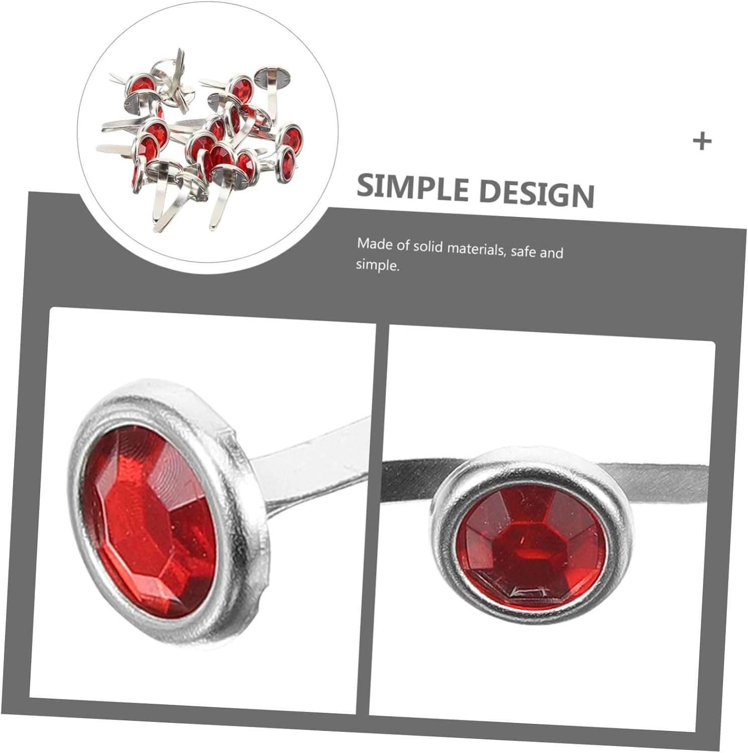 OSALADI 100Pcs Colorful round Rhinestone Brads for Boys and Girls DIY Crafts Red Metal Fasteners for Scrapbooking and Art Projects image number 4