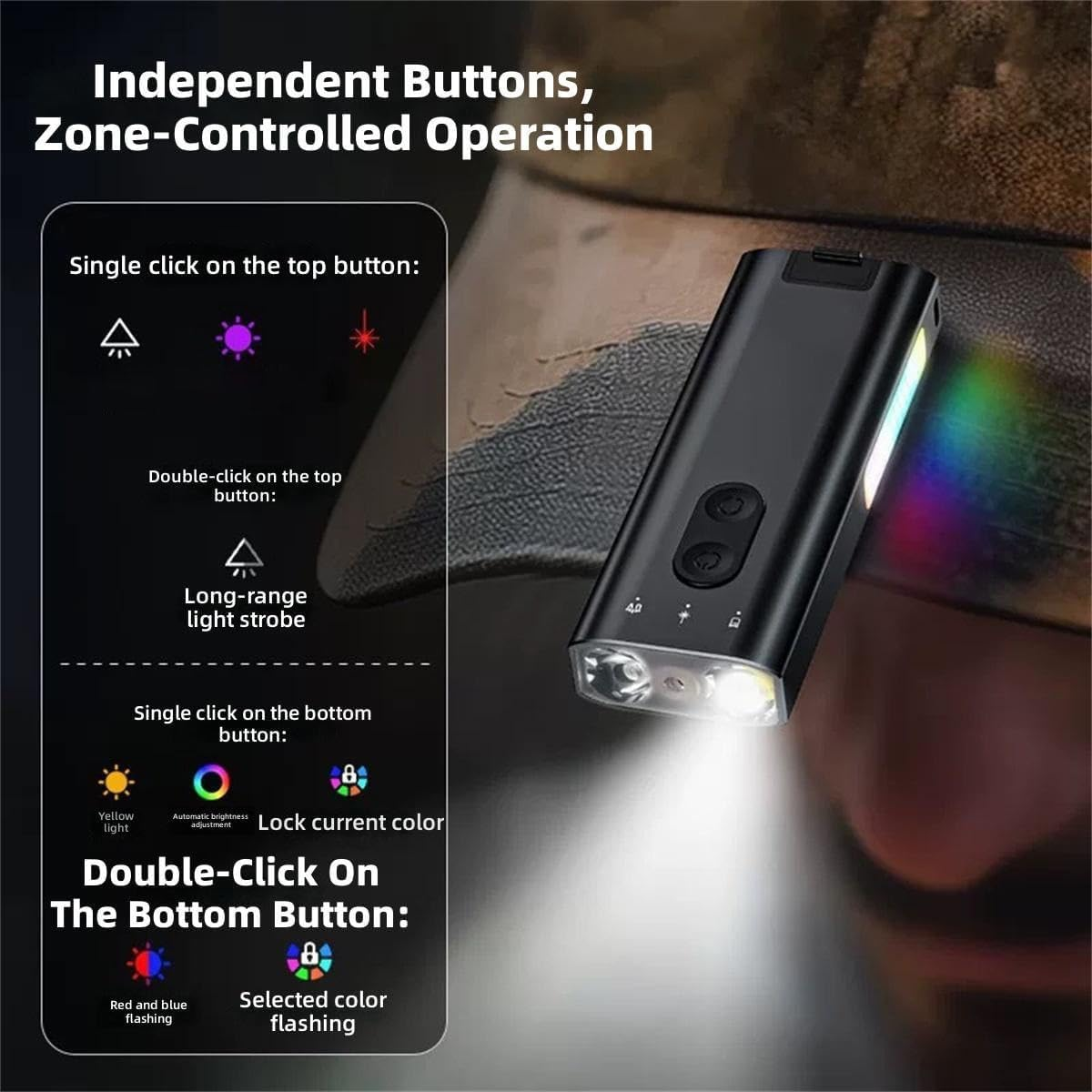 Ultramulti Flashlight Tool, Mini Keychain Flashlight 800 Lumens with Red & RGB, Magnetic Base Hat Clip, Instant Igniter, IP68 Waterproof, for Camping Hiking Dog Walking & Emergencies (Black) image number 6