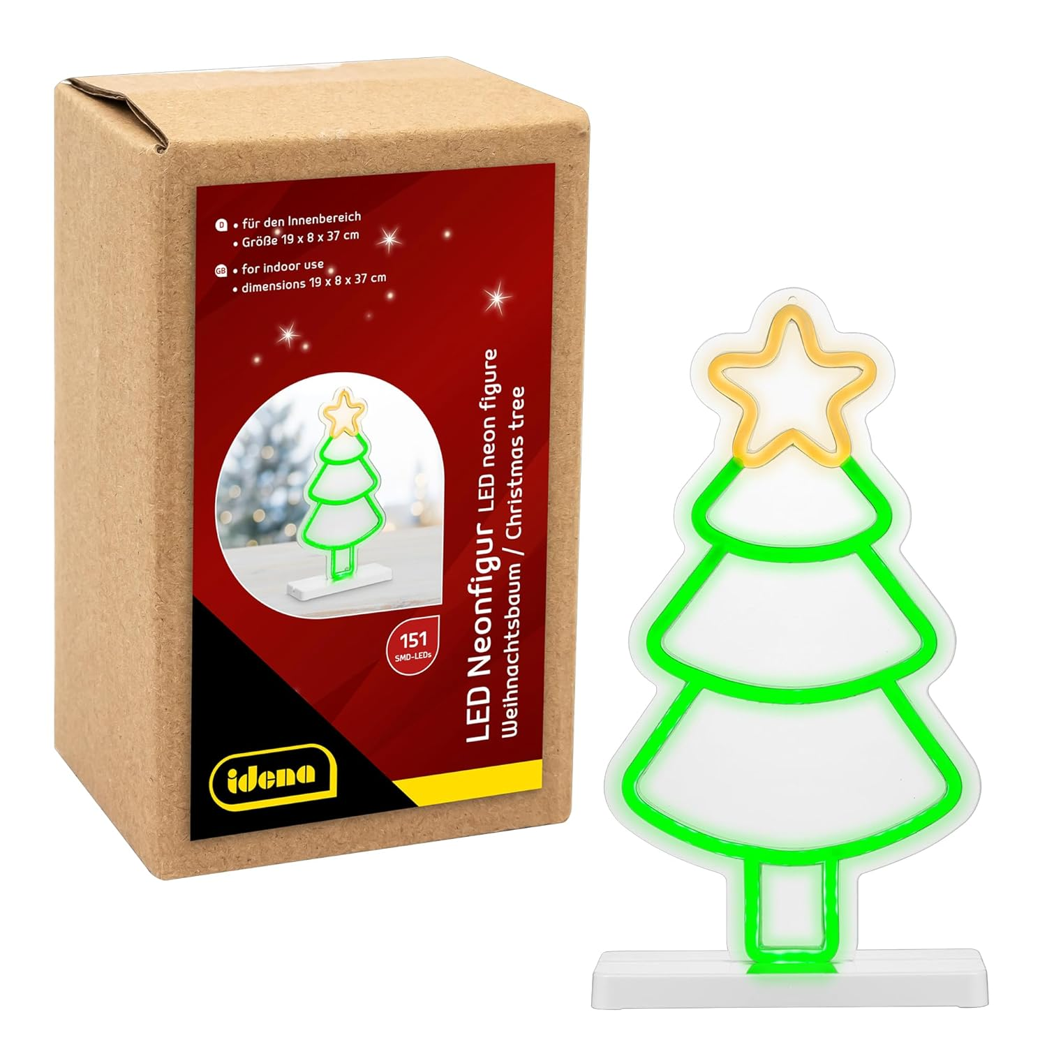 Idena 31896 LED Neon Christmas Tree Figurine, Approx. 18 X 8 X 37 Cm, Neon Sign with 151 SMD Leds, Indoor Christmas Decoration, with Power Supply and 3 M Power Cable