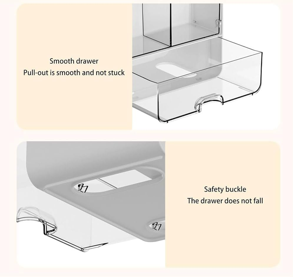 RUTREZOGO Transparent Bathroom Wall Mounted Organizer, Multi-Compartment Plastic Drawer Organizer, Cotton Swab Dispenser, Makeup Organizer for Bathroom, Kitchen, Living Room and Dormitory image number 4