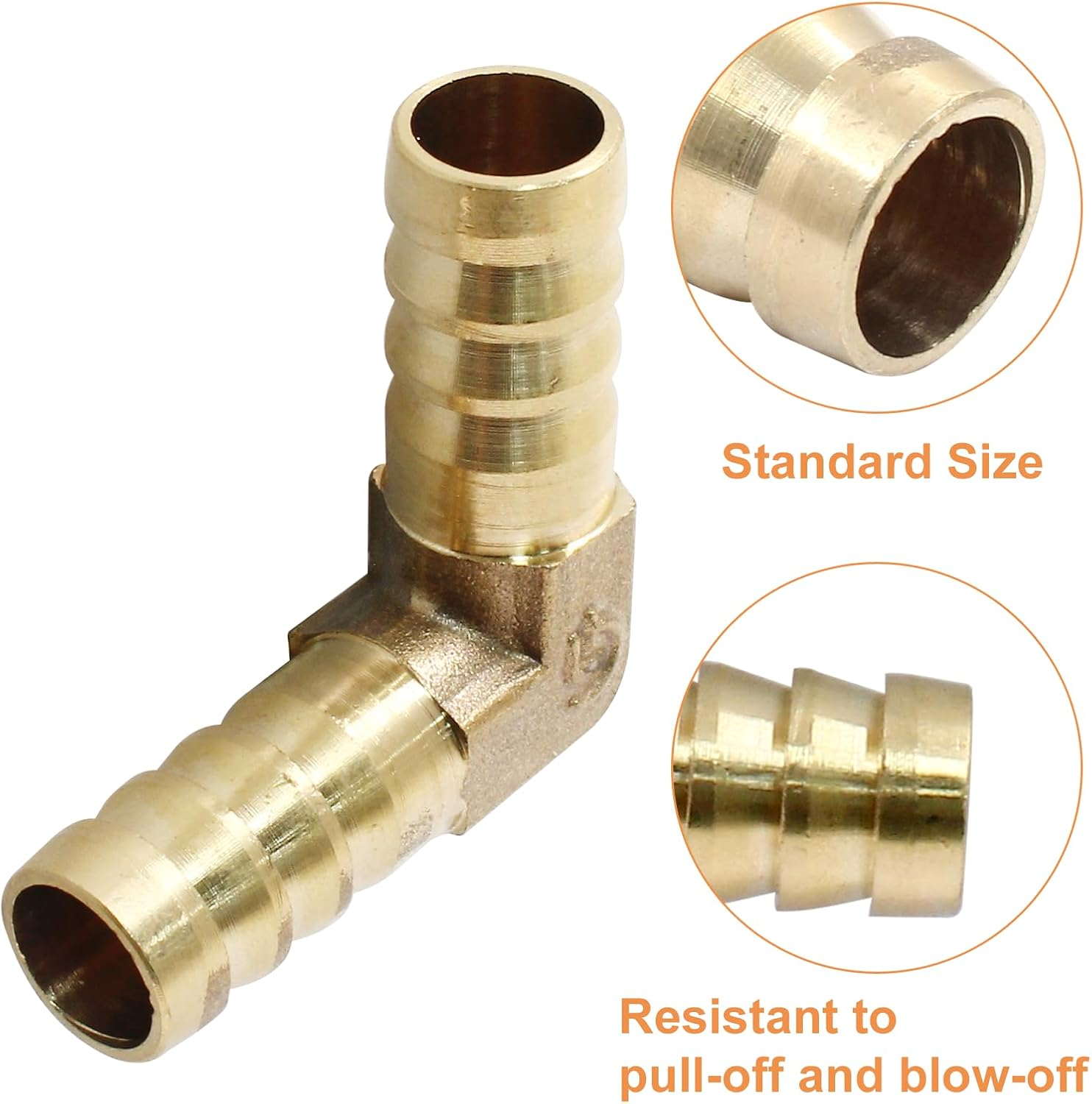 Hordion 2PCS 1/2" Hose Barb Fitting 90 Degree Elbow Connector, Right Angle Brass Barbed Fitting for Water Fuel Air image number 3