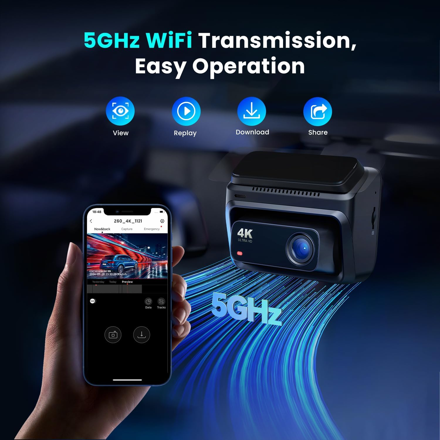 DDPAI Wireless 4G LTE Remote 3 Channel 2160P+1440P+1080P Front Rear inside Dash Cam with Start Reminder Night Vision 5G Wifi APP Control 24 Hours Parking Monitor Support 512GB TF Card, Z60 &Pi;link 4G