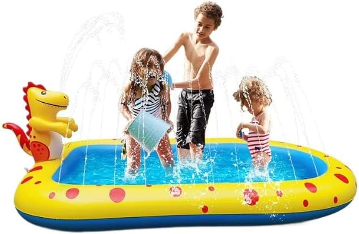 Inflatable Sprinkler Pool for Kids, Cute Dinosaur Kiddie Pool, 3-In-1 Backyard Splash Pad Swimming Outdoor Water Toys for Toddlers(Yellow)