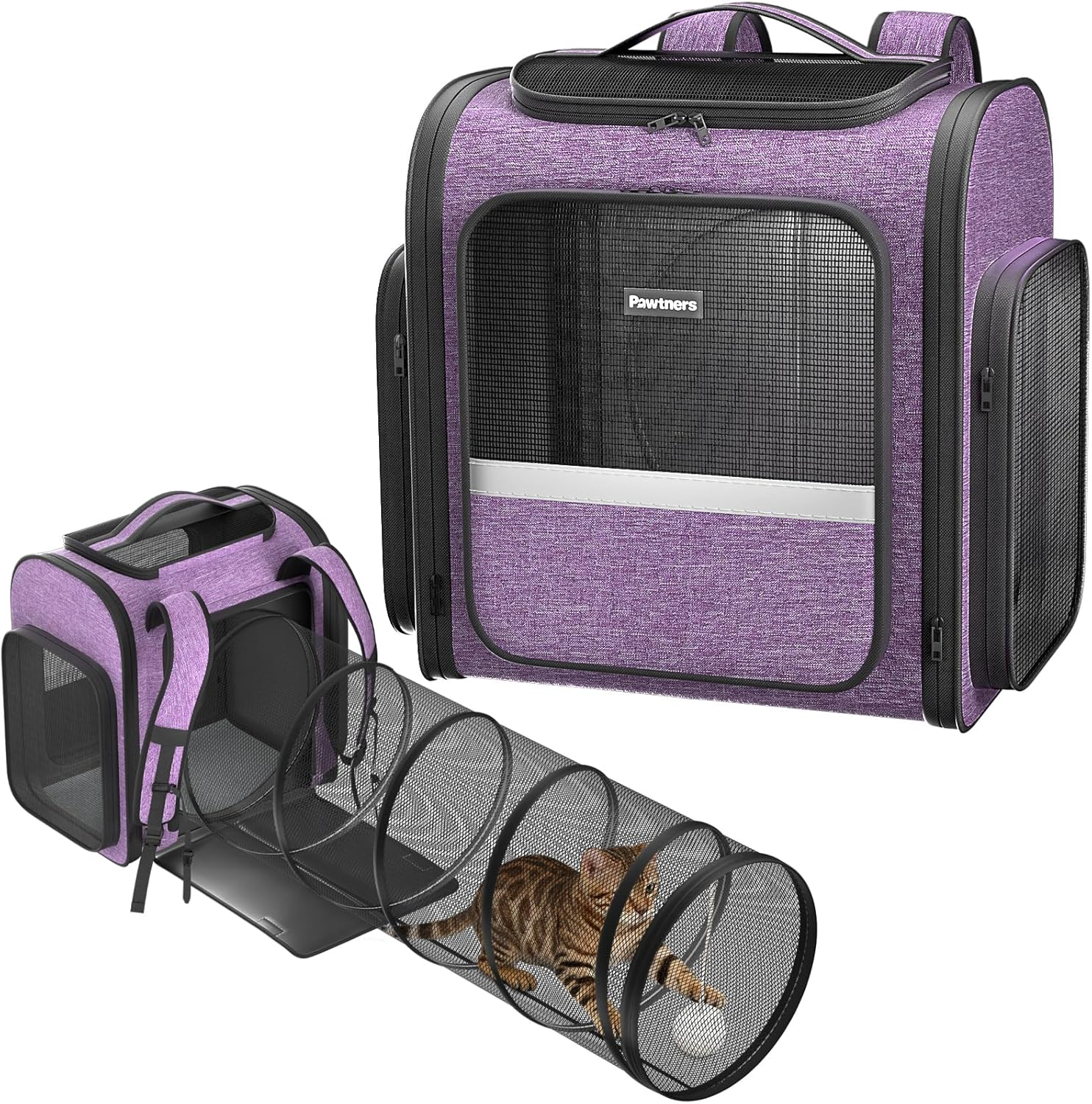 Pawtners Cat Carrier Backpacks Expandable Cat Backpack with Breathable Mesh, Pet Carrier Backpack for Cats Small Dogs Puppies up to 18 Lbs, Dog Carrier Backpack for Travel Hiking Camping Outdoor