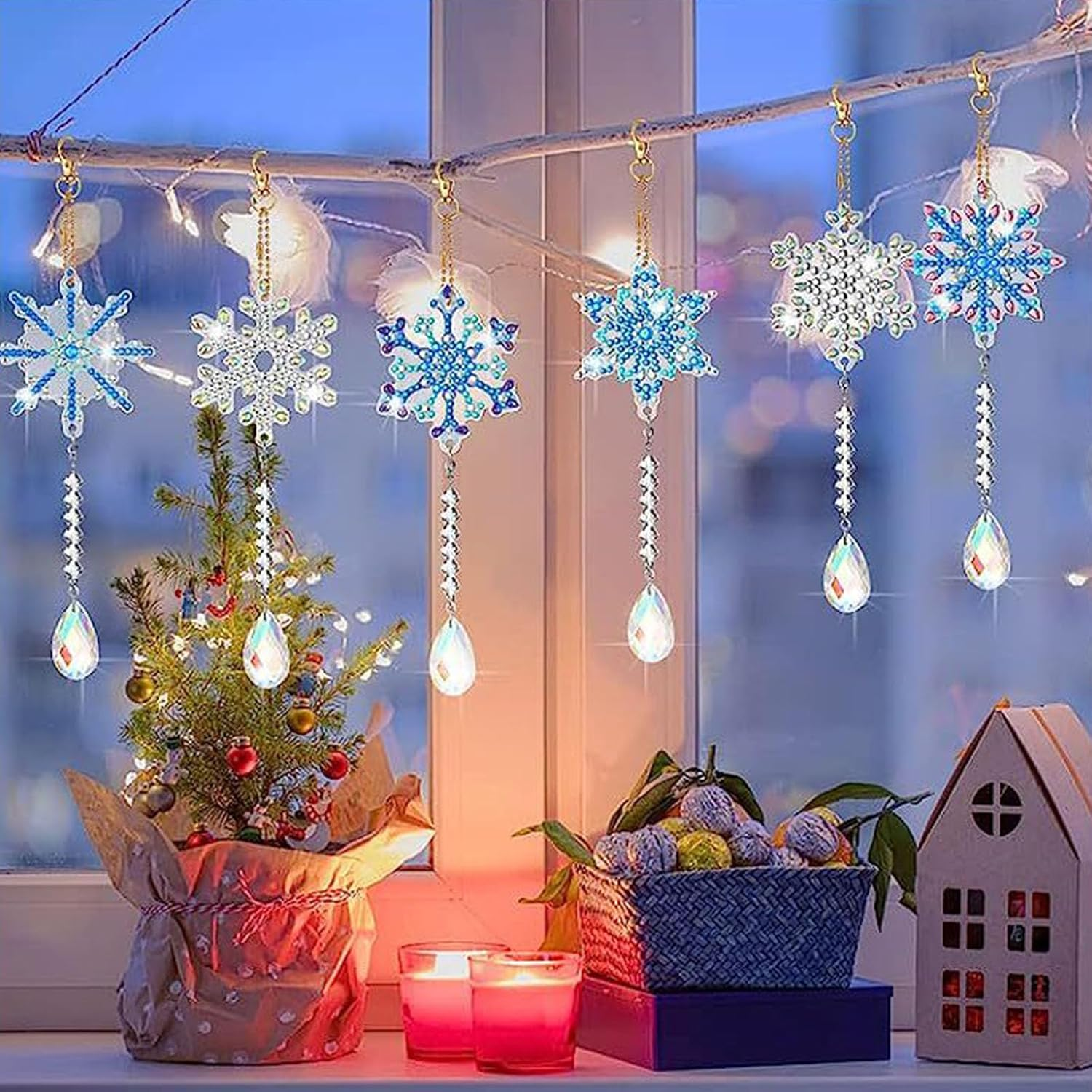 Xutong 6Pcs DIY Modern/Trendy Diamond Art Wind Chimes, Multicolored Acrylic Plastic Cardboard, Hanging, Perfect for Christmas, New Year, DIY Craft image number 1